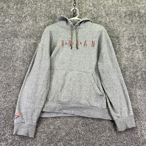 Jordan Hoodie Mens Large Gray Fleece Pullover Multicolor Graphic Kangaroo Pocket
